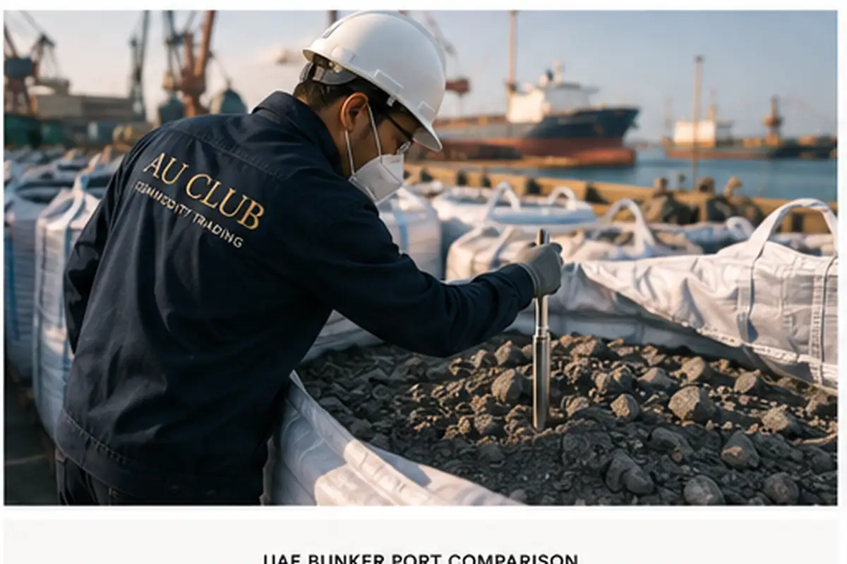 Inspector sampling antimony concentrate at port warehouse
