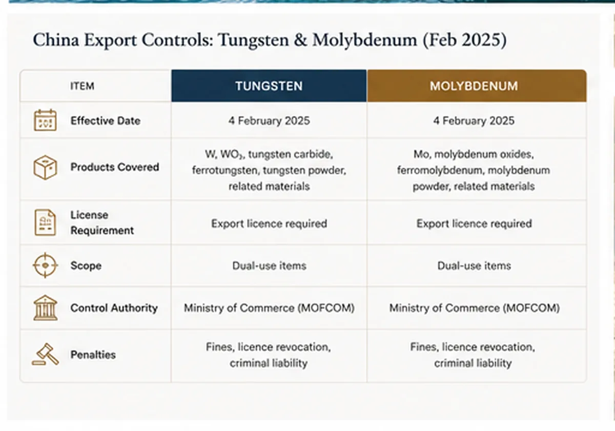 Table of China export control timeline and benchmark price moves