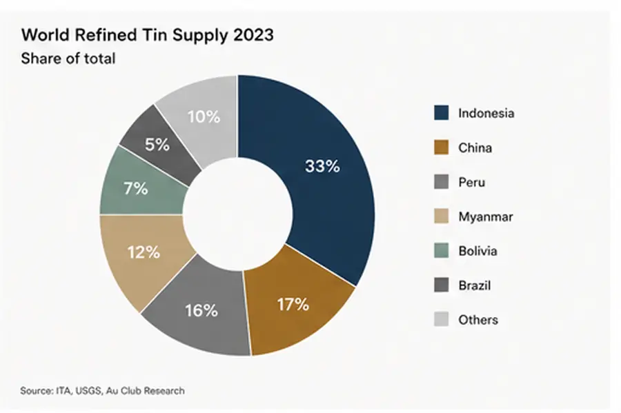 Donut chart of world refined tin supply by country